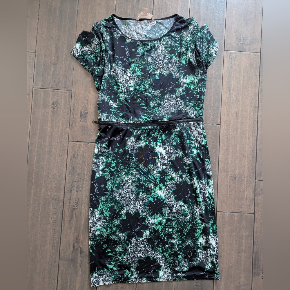 Philosophy Black and Green Floral Midi Dress